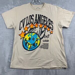 CV Los Angeles Graphic Unisex T Shirt Earth Smiley Face Stars Butterfly Size L